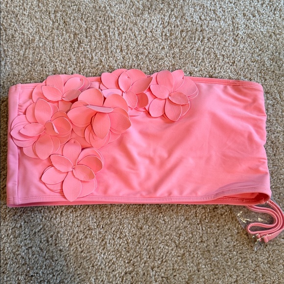 Antonio Melani Rosette Detachable Halter Strap Bandeau Swim Top Orange large - Picture 2 of 8